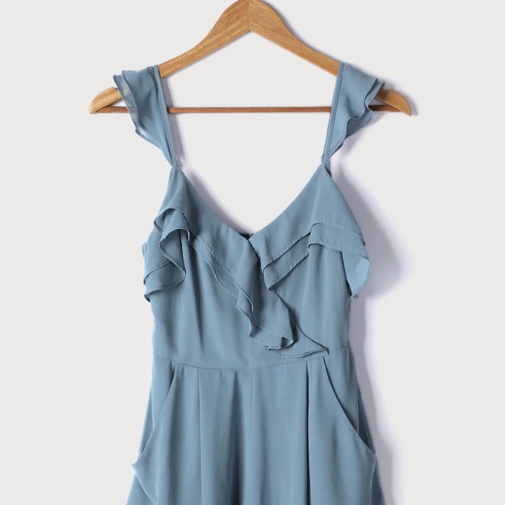 Blue Ruffled Sleeveless Romper - Picture 5 of 6